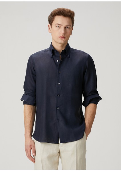 Eros Lacivert Keten Gömlek