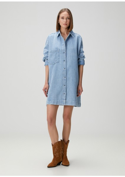 Mavi Mini Denim Gömlek Elbise fiyatları