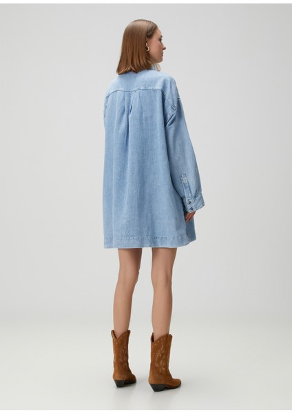 Mavi Mini Denim Gömlek Elbise fırsatları