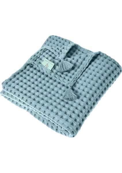 Mavi %100 Pamuk Waffle Bebek Pike Örtü 90 x 120 cm