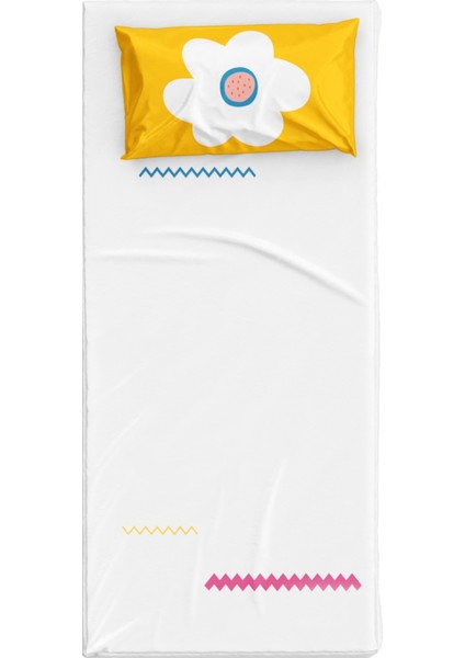 Big Flower Beyaz Sarı Pamuk Saten Kız Çocuk Çarşaf Seti 90 x 190 cm