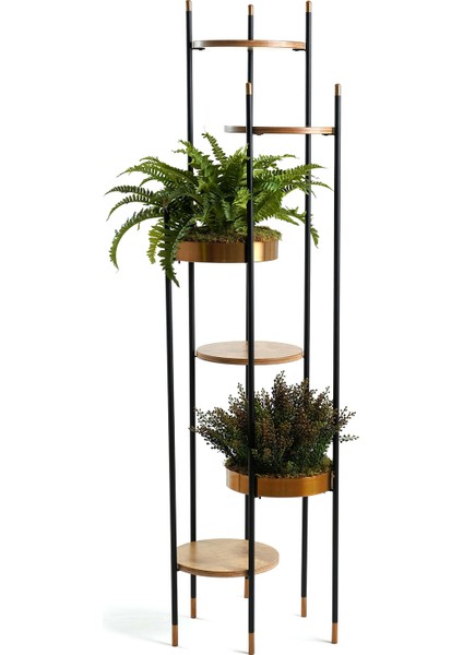 Kule Çiçeklik Siyah Bakır Saksı