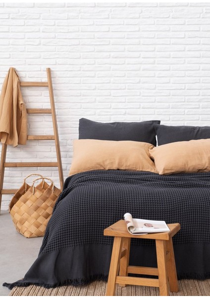 Antrasit %100 Pamuk Waffle Çift Kişilik Yatak Örtüsü 160 x 230 cm fiyatları