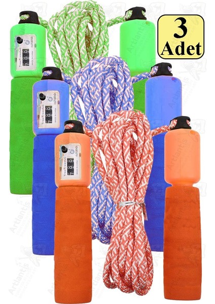 Atlama Ipi Ayarlanabilir Sayaçlı 3 Adet Ayarlı Göstergeli Atlama Ipi Evde Spor Ipi Sünger Tutamaçlı Antreman Egzersiz