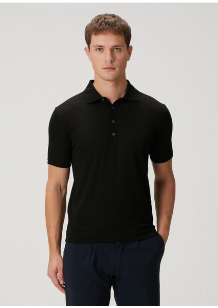 Siyah Polo Yaka Kısa Kollu Triko