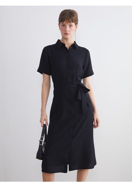 Yeni Sezon Beli Kuşaklı Gömlek Elbise