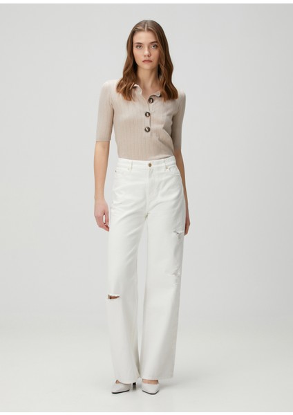 Scout Beyaz Wide Leg Jean Pantolon