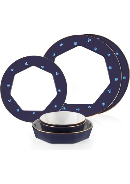 Mislina Kobalt 6 Kişilik 24 Parça Bone Yemek Takımı