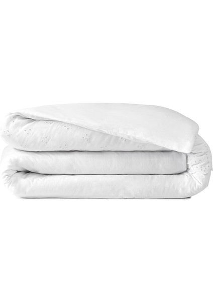 Eyelet Beyaz Pamuklu Brodeli Çift Kişilik Nevresim Kılıfı 200 x 220 cm