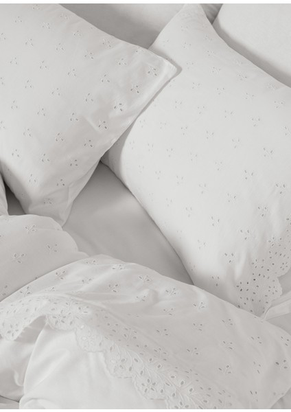 Eyelet Beyaz Pamuklu Brodeli Çift Kişilik Nevresim Kılıfı 200 x 220 cm modelleri