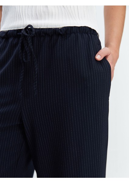 Yeni Sezon Beli Lastikli Çizgili Kadın Pantolon modelleri