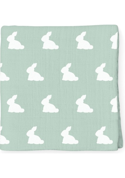 %100 Pamuk Mono Lapin Matcha Green Müslin Bebek Bakım Örtüsü 70 x 70 cm