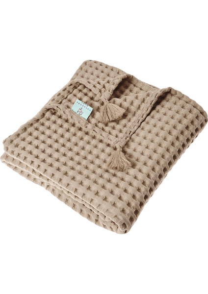 Bej %100 Organik Pamuk Waffle Bebek Çocuk Pike Örtü 160 x 220 cm