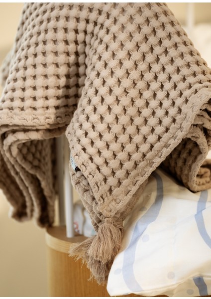 Bej %100 Organik Pamuk Waffle Bebek Çocuk Pike Örtü 160 x 220 cm modelleri