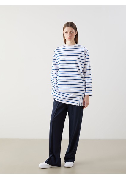 Yeni Sezon Bisiklet Yaka Çizgili Kadın Sweatshirt Tunik fiyatları