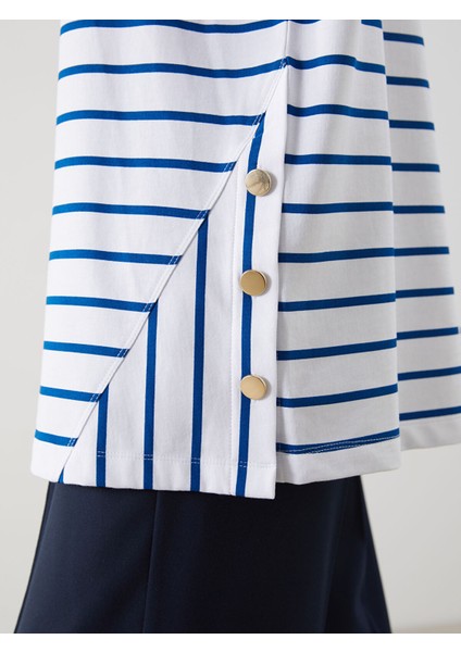 Yeni Sezon Bisiklet Yaka Çizgili Kadın Sweatshirt Tunik modelleri