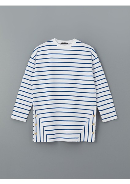 Yeni Sezon Bisiklet Yaka Çizgili Kadın Sweatshirt Tunik indirimleri