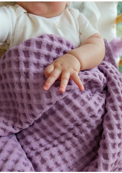 Lila %100 Pamuk Waffle Bebek Pike Örtü 90 x 120 cm fırsatları
