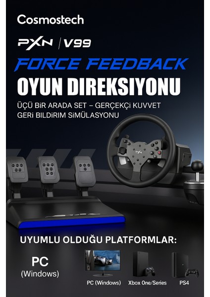 Pxn V99 Direksiyon Seti – 3.2nm Force Feedback, 270°/900°, Vites & Pedal Dahil – Pc, Xbox, Ps4 Uyumlu Oyun Direksiyonu fiyatları
