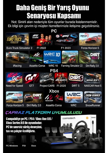 Pxn V99 Direksiyon Seti – 3.2nm Force Feedback, 270°/900°, Vites & Pedal Dahil – Pc, Xbox, Ps4 Uyumlu Oyun Direksiyonu