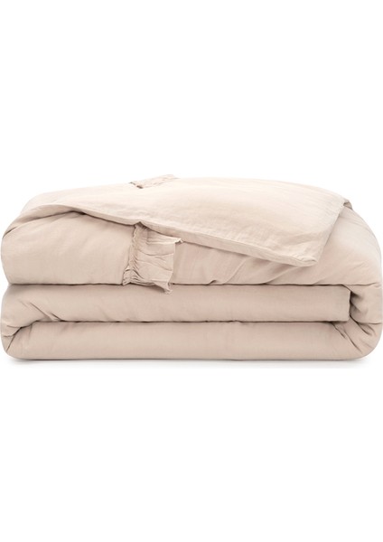 Frill Bej Keten Çift Kişilik Nevresim Kılıfı 200 x 220 cm