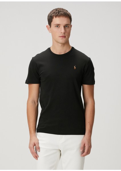Siyah Logo Nakışlı Basic T-Shirt