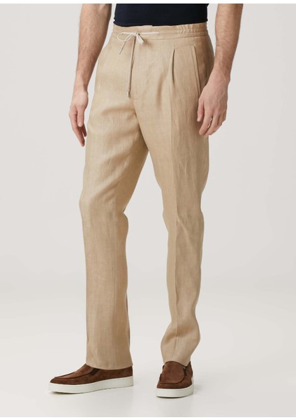 Koyu Bej Beli Kordonlu Pilili Keten Pantolon fiyatları
