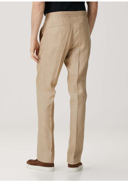 Koyu Bej Beli Kordonlu Pilili Keten Pantolon modelleri