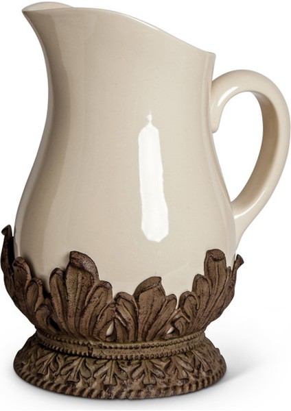 Large Acanthus Pitcher Krem Seramik Sürahi