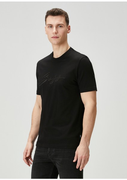 Regular Fit Siyah Logo Nakışlı T-Shirt modelleri