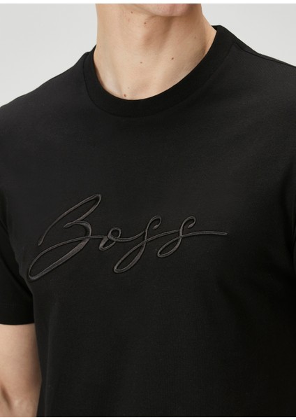 Regular Fit Siyah Logo Nakışlı T-Shirt indirimleri