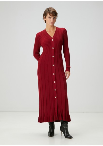 Bordo Midi Triko Elbise modelleri