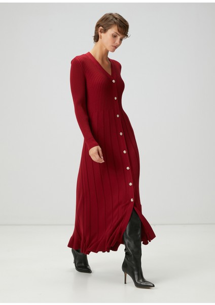 Bordo Midi Triko Elbise fırsatları