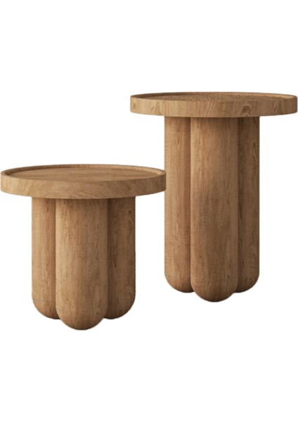Ahşap Mantar Sehpa 2'li Set