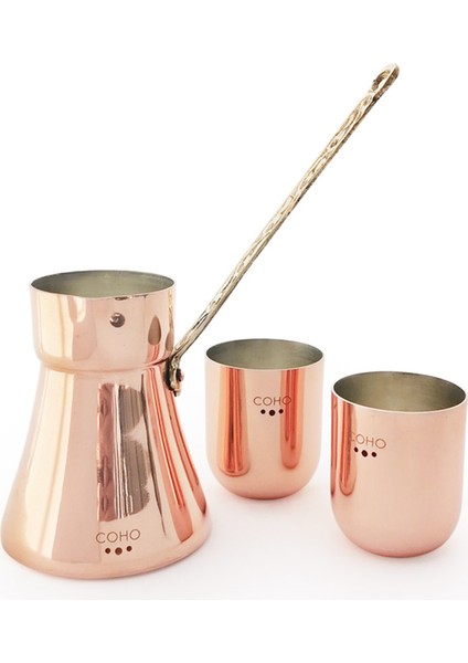 Coho Artisan Mini Cezve ve 2'li Mini Kahve Yanı Su Bardağı