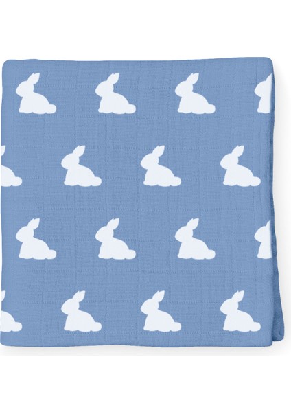 %100 Pamuk Mono Lapin Royal Blue Müslin Bebek Bakım Örtüsü 70 x 70 cm