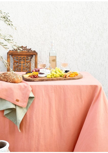 Linen Şeftali Rengi Keten Masa Örtüsü 150 x 250 cm modelleri
