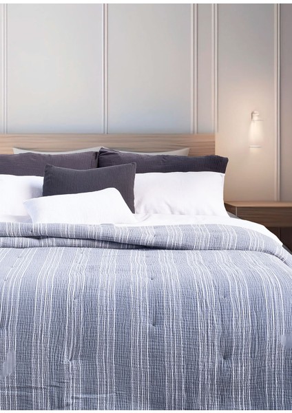 Striped Comfy Beyaz Gri Müslin Yorgan fiyatları