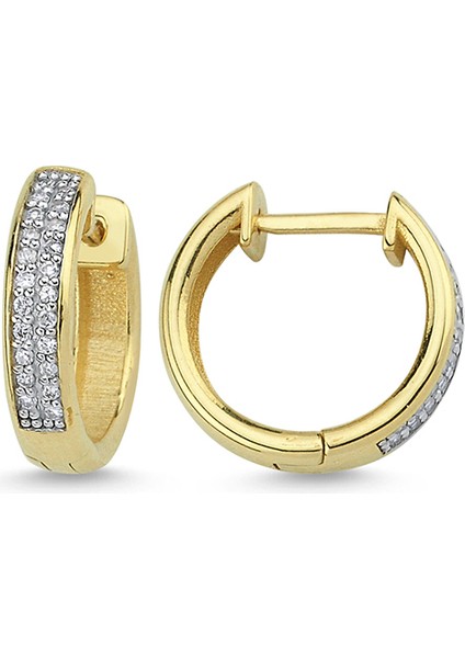 Çift Sıra 14 Ayar Altın Pırlanta Kadın Halka Küpe