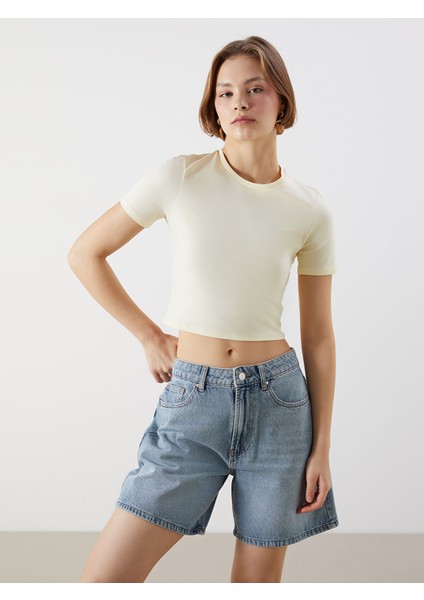 Yeni Sezon Bisiklet Yaka Kadın Crop
