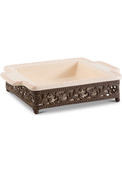Square Acanthus Krem Rengi Seramik Fırın Tepsisi