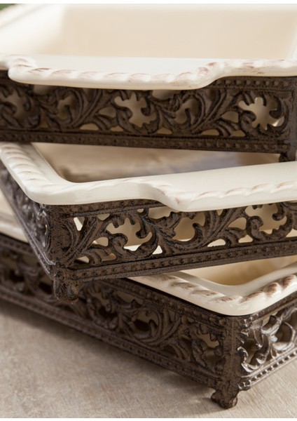 Square Acanthus Krem Rengi Seramik Fırın Tepsisi fiyatları
