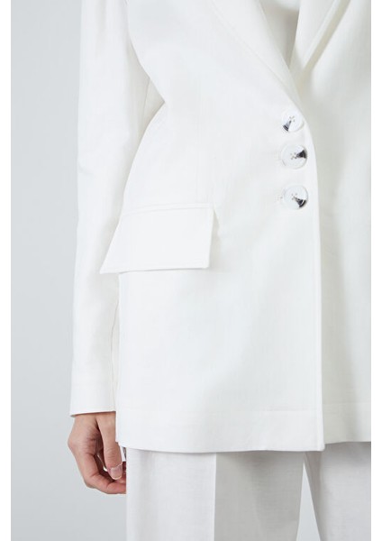 Tek Sıra Düğmeli Keten Ekru Ceket fiyatları