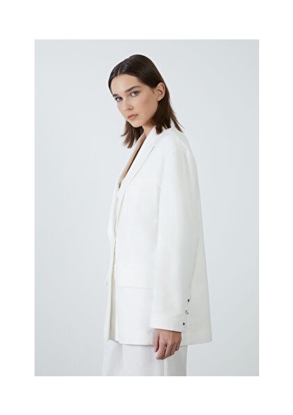 Tek Sıra Düğmeli Keten Ekru Ceket modelleri