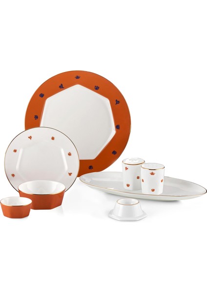 Mislina Turuncu 6 Kişilik 34 Parça Bone Kahvaltı Takımı