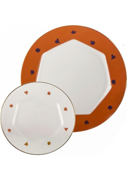 Mislina Turuncu 6 Kişilik 34 Parça Bone Kahvaltı Takımı