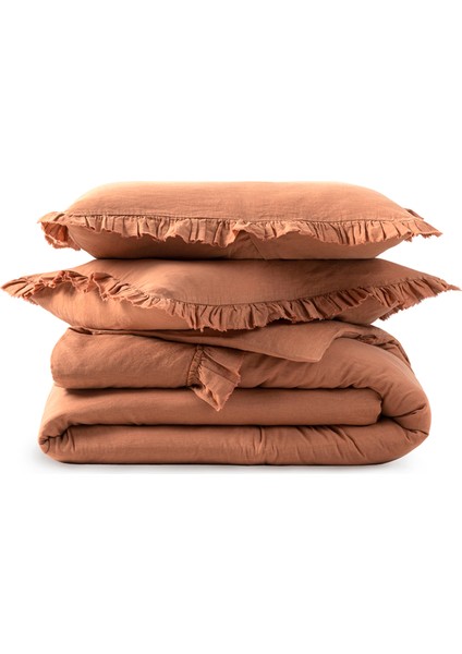 Frill Taba Keten Çift Kişilik Nevresim Kılıfı 200 x 220 cm