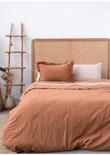 Frill Taba Keten Çift Kişilik Nevresim Kılıfı 200 x 220 cm fiyatları