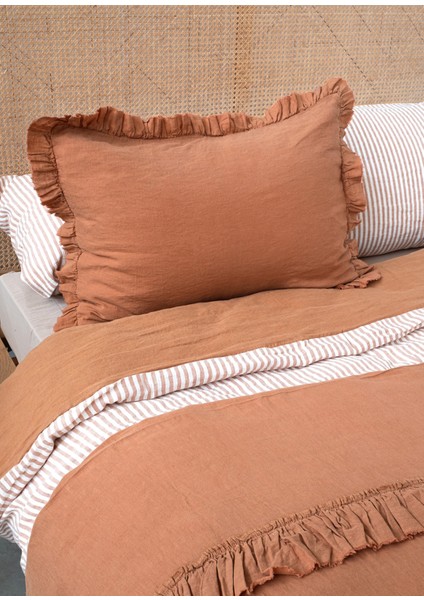 Frill Taba Keten Çift Kişilik Nevresim Kılıfı 200 x 220 cm modelleri