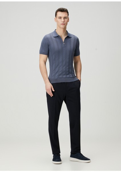 Lacivert Polo Yaka Çizgi Jakarlı Kısa Kollu Triko fiyatları